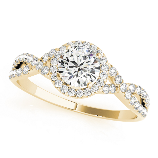 Halo Style Twisted Shank Round Diamond Engagement Ring