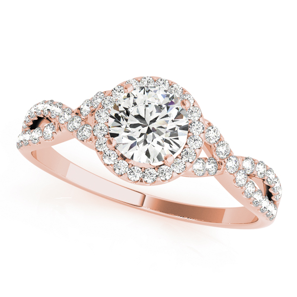 Halo Style Twist Shank Round Diamond Engagement Ring