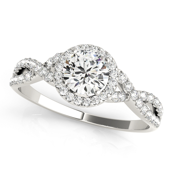 Halo Style Twisted Shank Round Diamond Engagement Ring