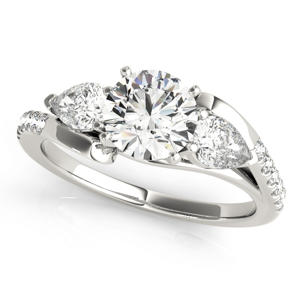 3 Stone Style Round & Pear Diamond Engagement Ring