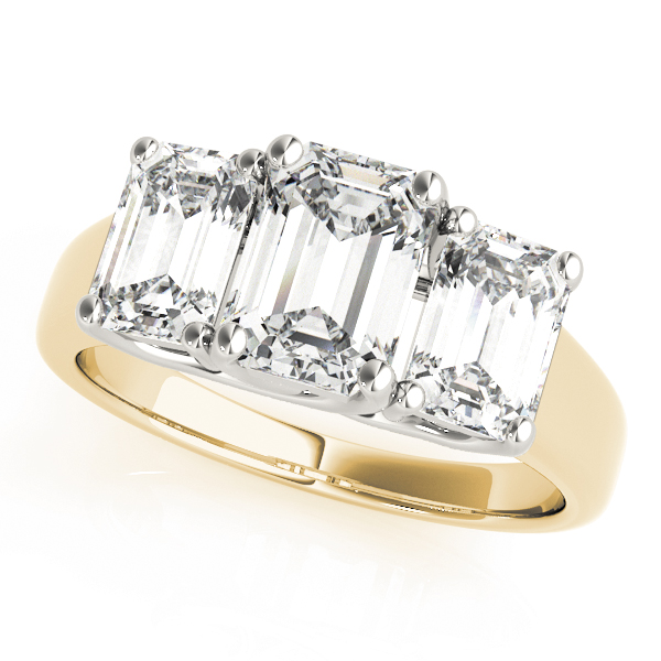 3 Stone Style Emerald Diamond Engagement Ring
