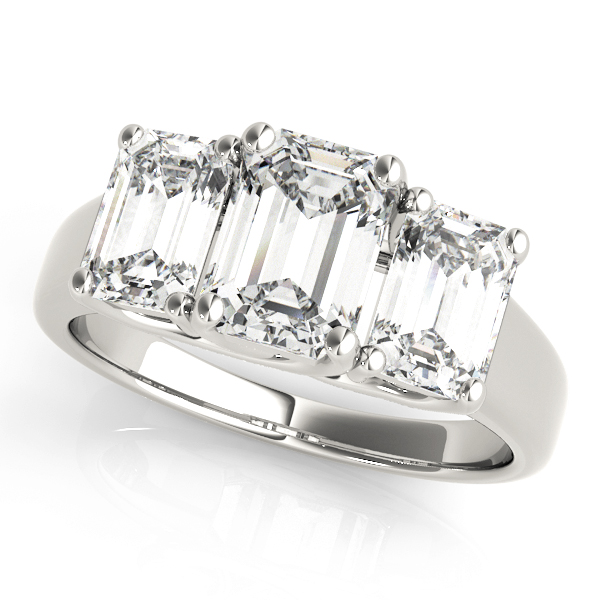 3 Stone Style Emerald Diamond Engagement Ring