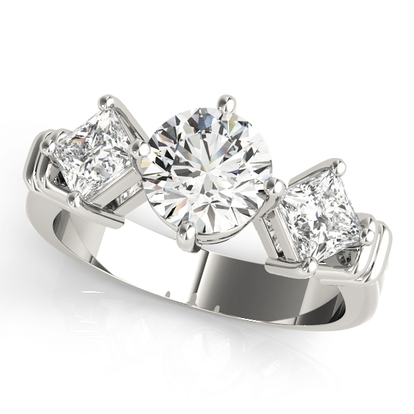 3 Stone Style Round/Princess Diamond Engagement Ring