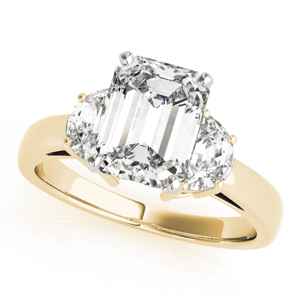 3 Stone Style Traps & Halfmoons Diamond Engagement Ring