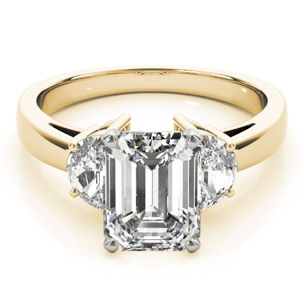 3 Stone Style Traps & Halfmoons Diamond Engagement Ring